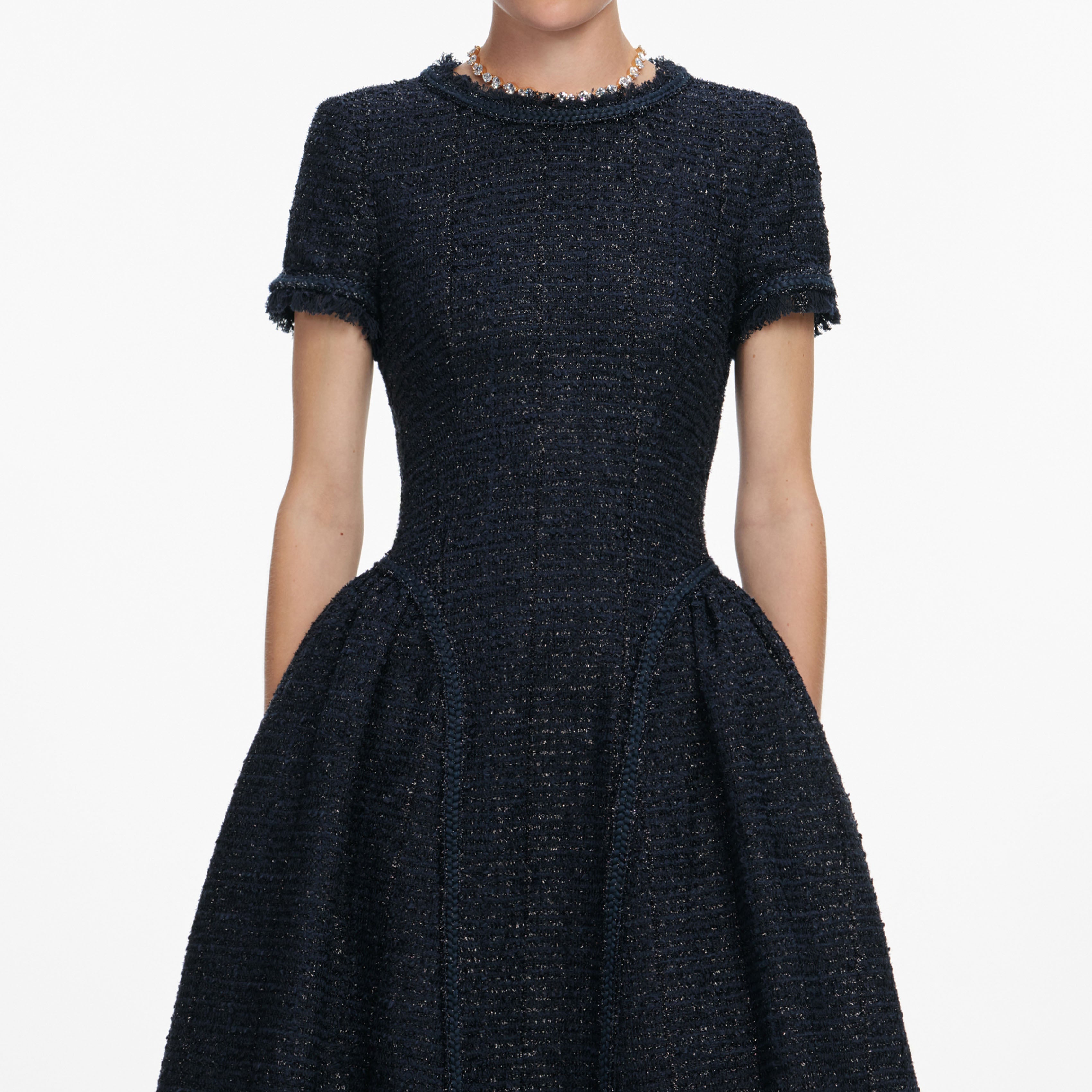 Navy Metallic Boucle Midi Dress