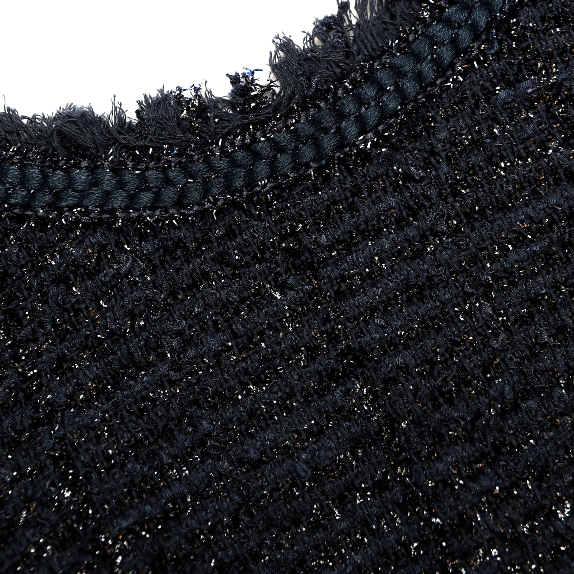 A close up of the fabric for the Navy Metallic Boucle Midi Dress