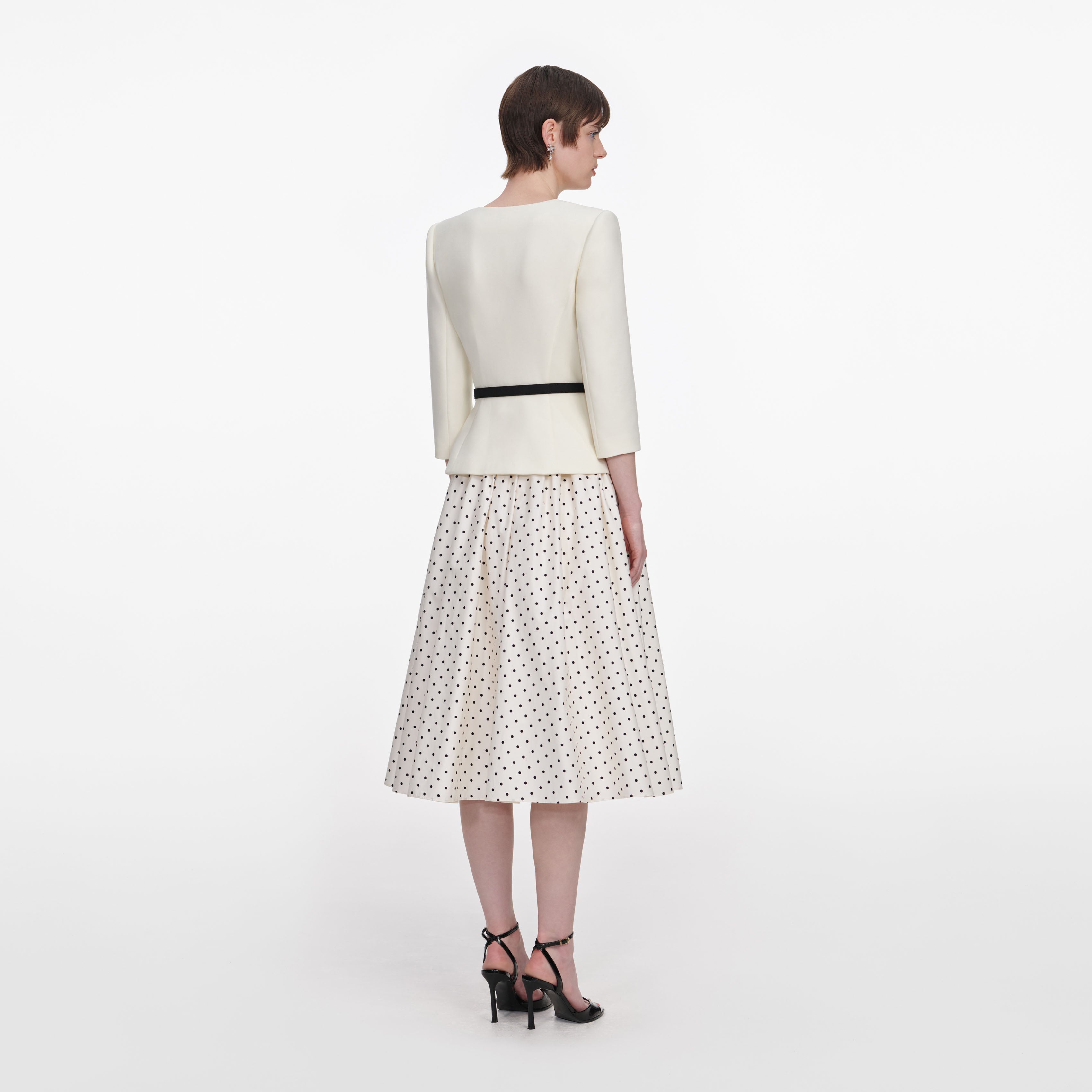 Cream 3D Flower Polka Dot Midi Dress