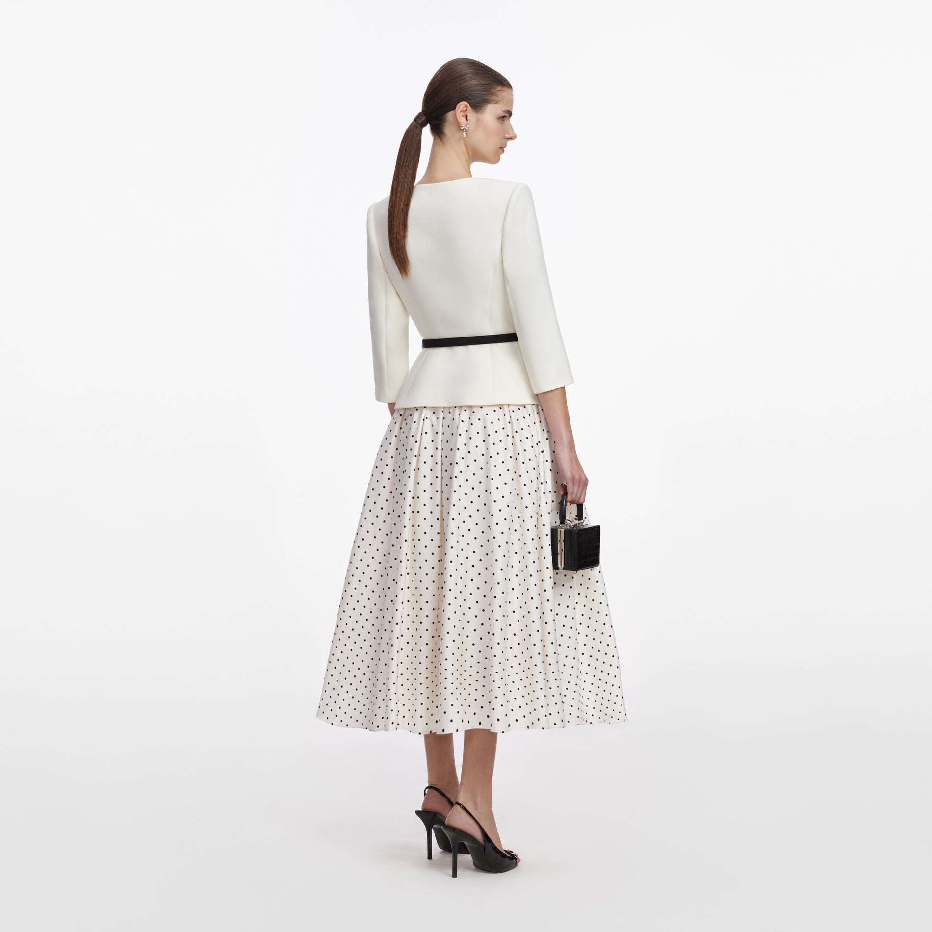 Cream 3D Flower Polka Dot Midi Dress