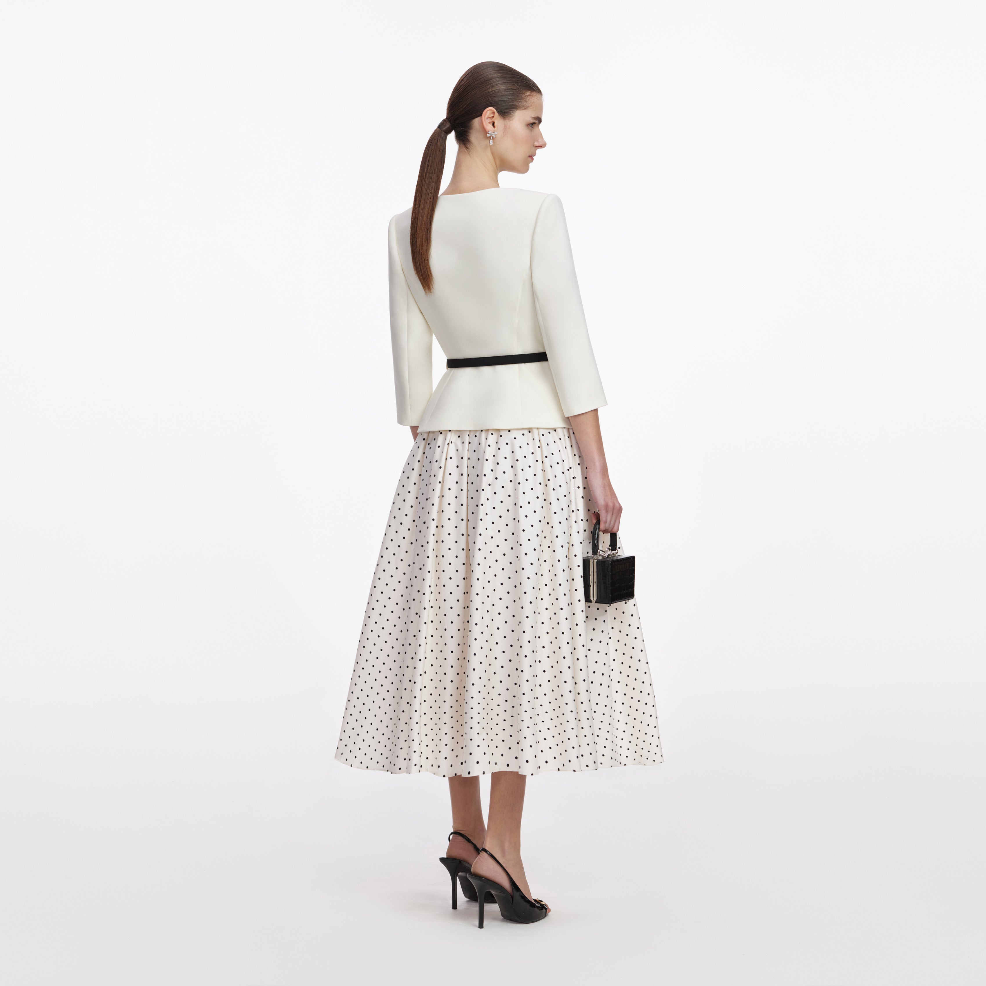 Cream 3D Flower Polka Dot Midi Dress