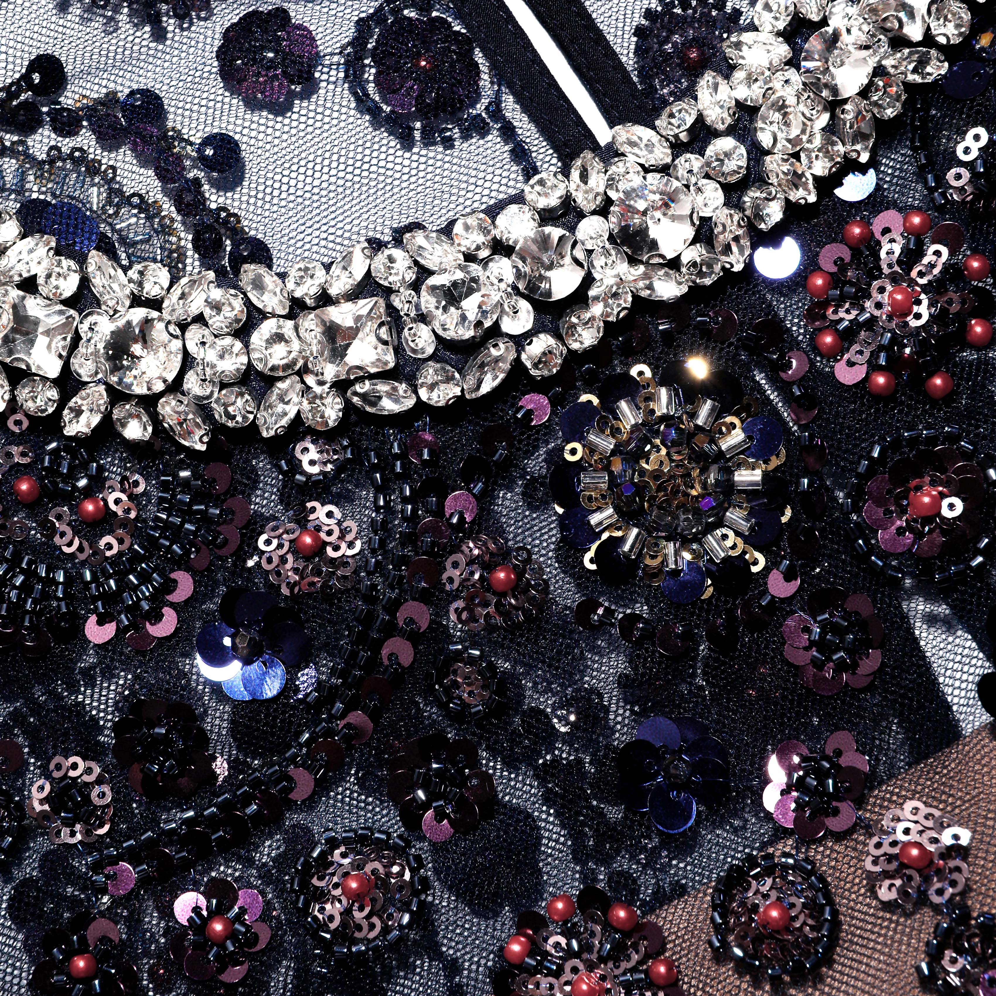 Navy Floral Sequin Midi Dress