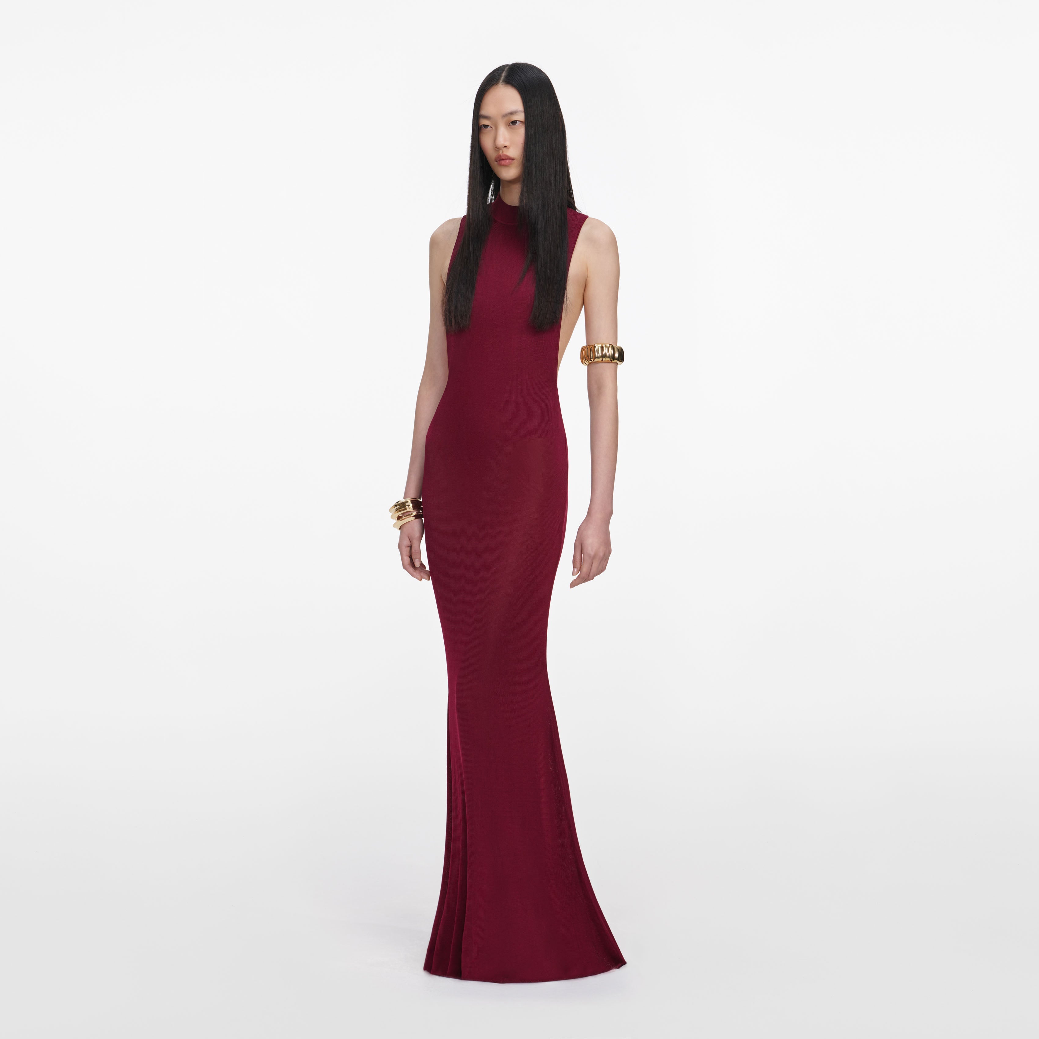 Burgundy Racer Back Viscose Knit Maxi Dress