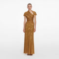 Gold Rhinestone Drape Maxi Dress