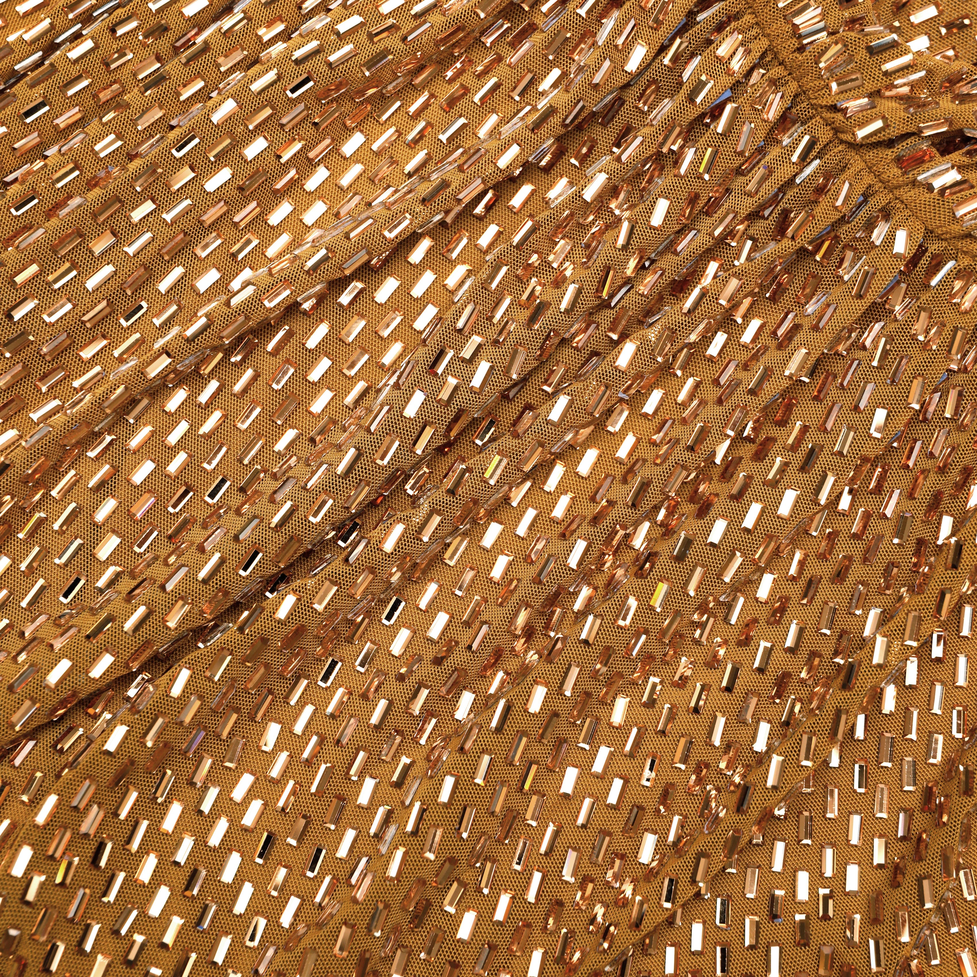 Gold Rhinestone Drape Maxi Dress