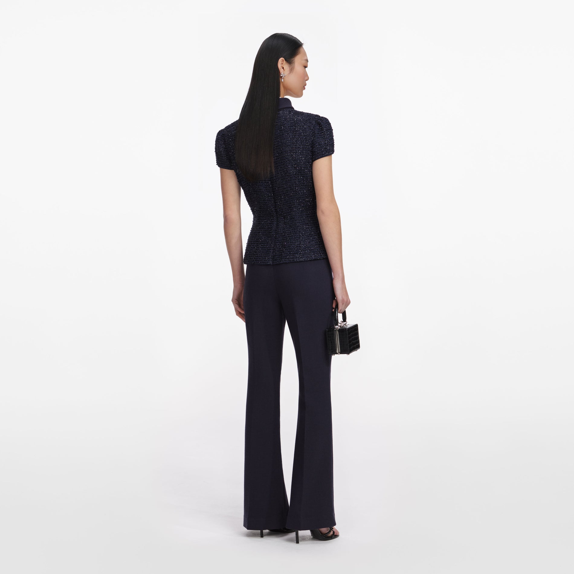Navy Metallic Boucle Jumpsuit