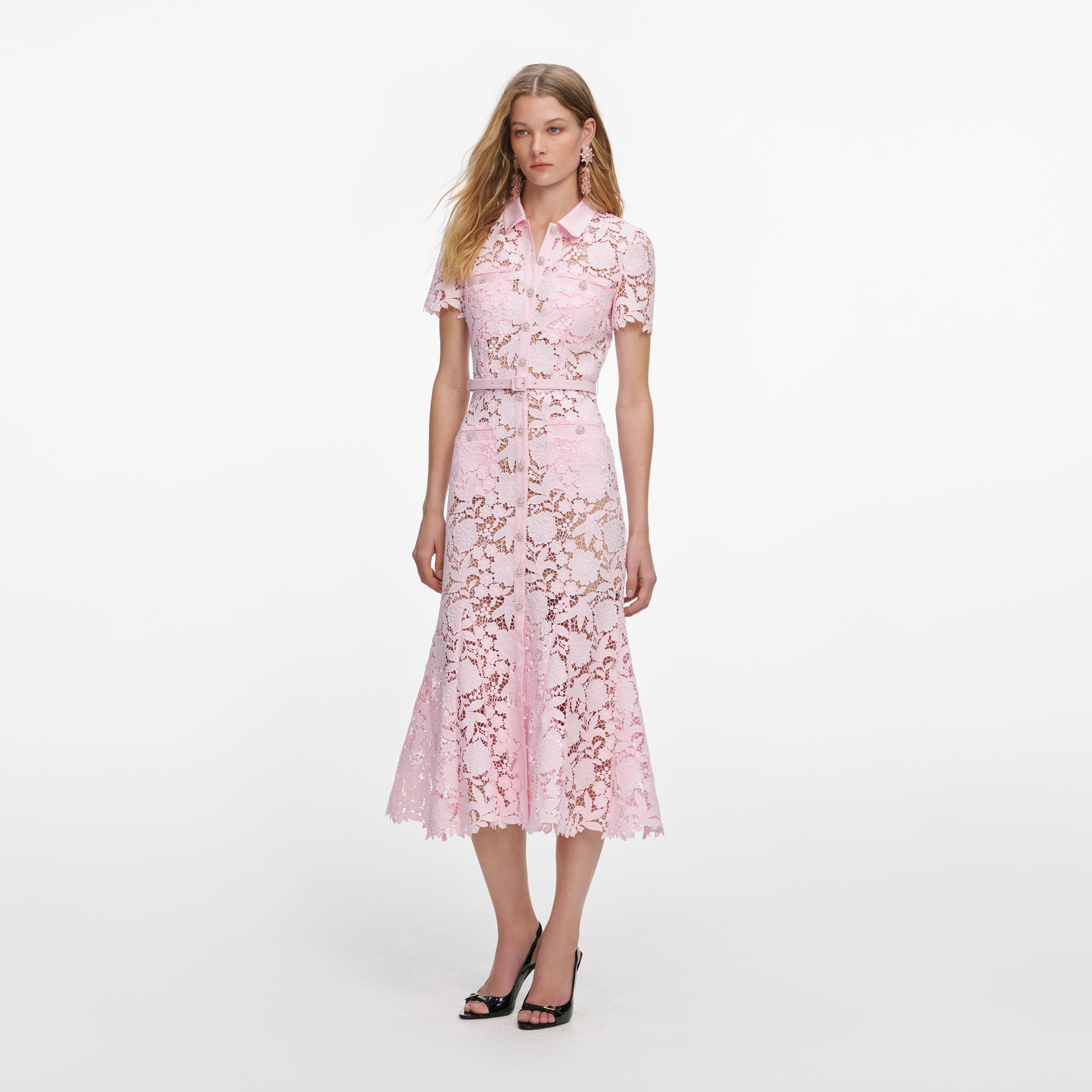 Pink Crochet Lace Midi Dress – self-portrait-EU
