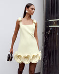 Yellow Crepe 3D Flower Mini Dress