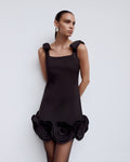 Black Crepe 3D Flower Mini Dress