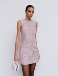 Pink Boucle Sleeveless Mini Dress