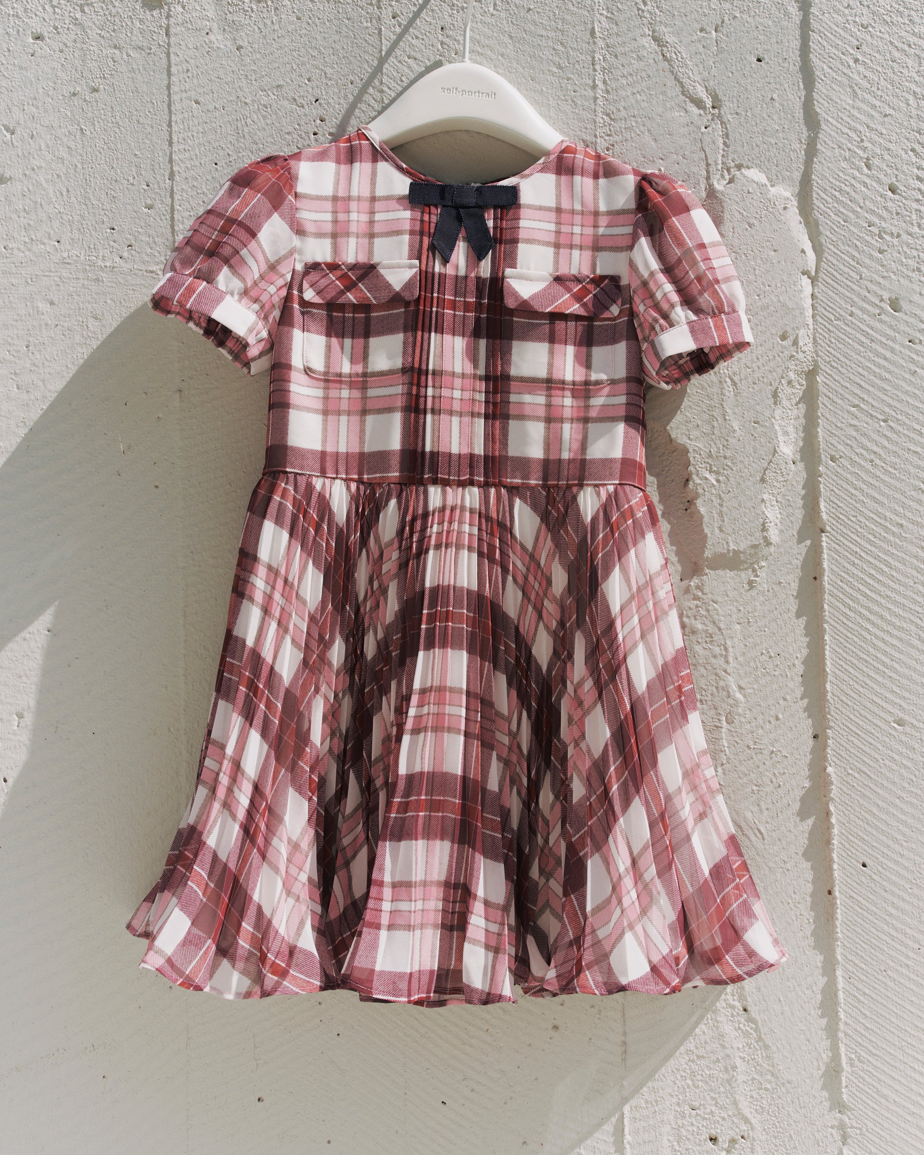 Burgundy Check Print Chiffon Dress