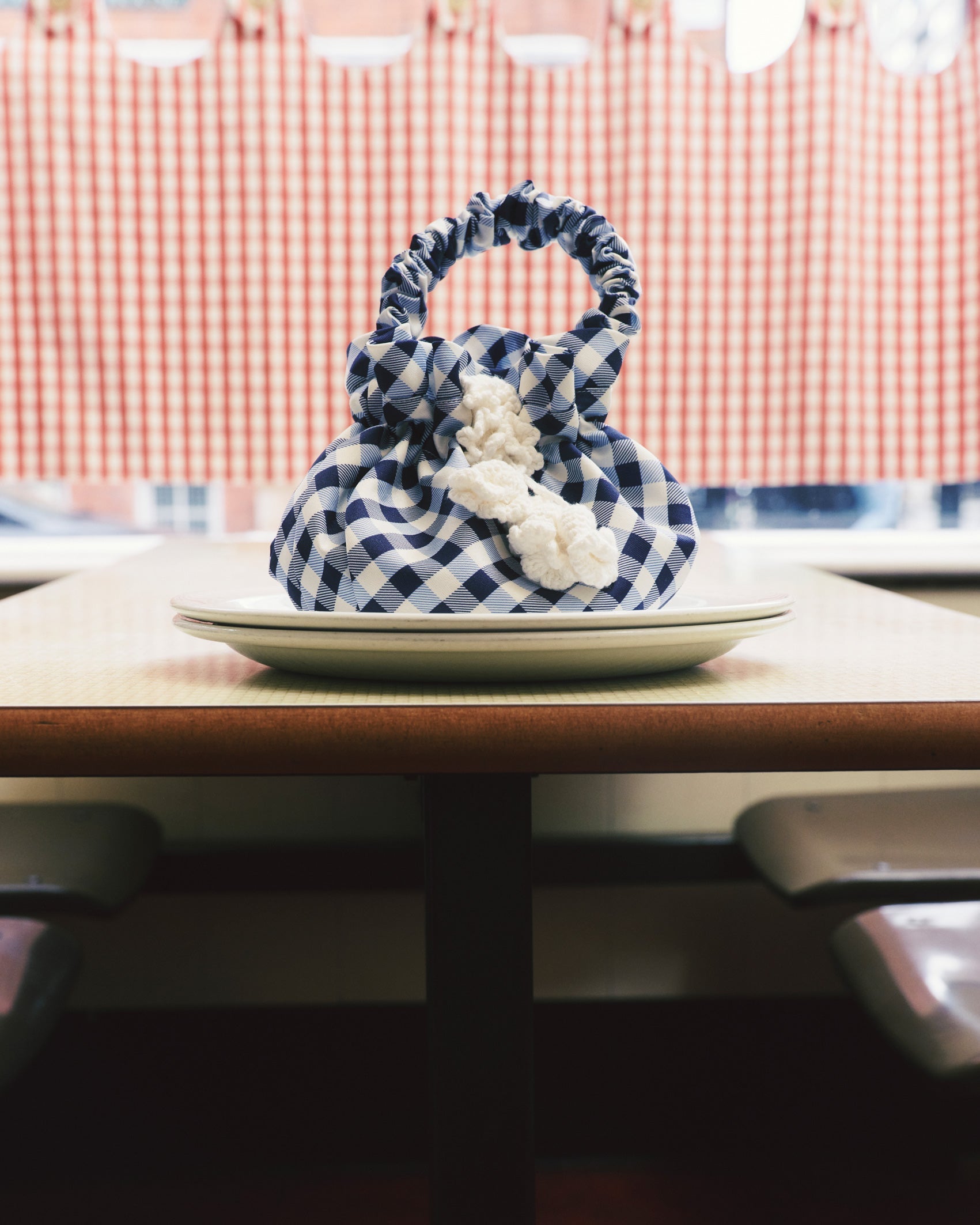 Navy Gingham Taffeta Bag