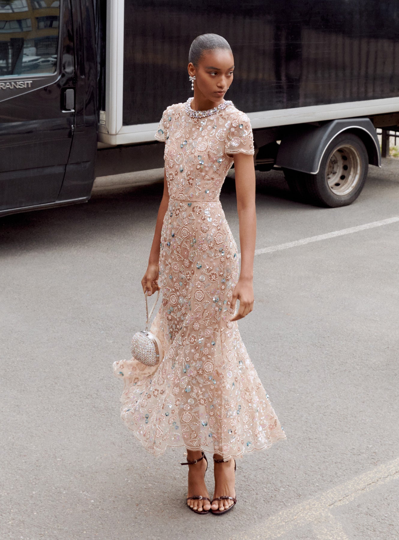 Champagne Sequin Embroidered Midi Dress self-portrait-EU Champagne Sequin Embroidered Midi Dress self-portrait-EU