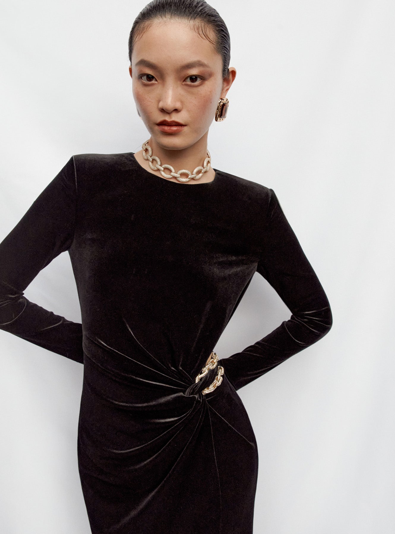 Black Velvet Embellished Maxi Dress