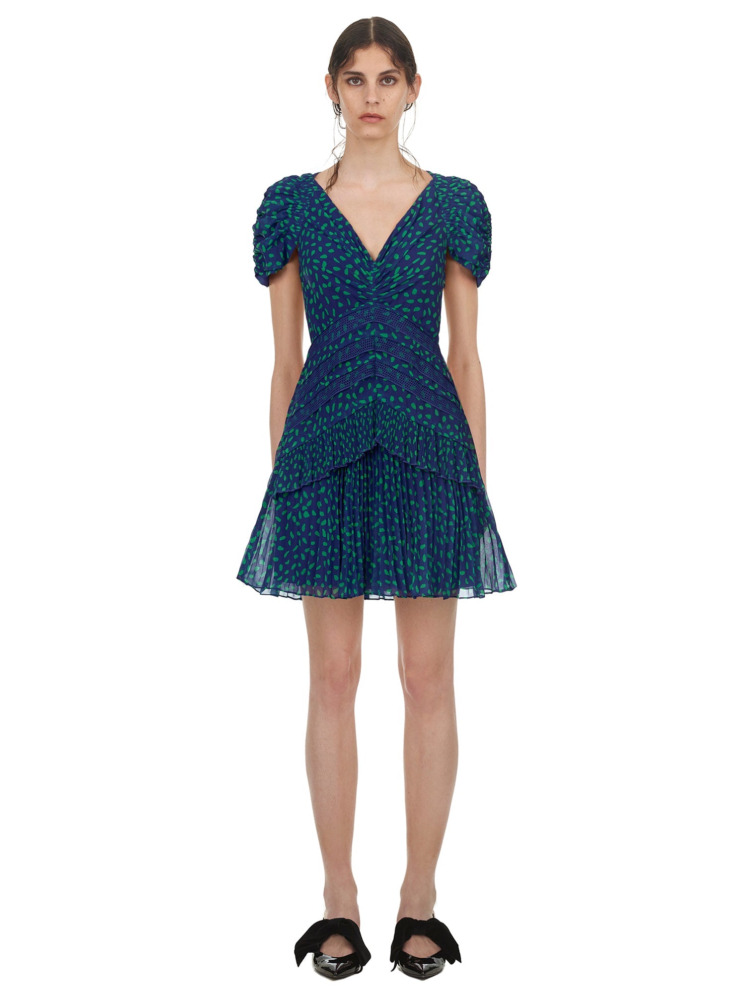 Blue and Green Dot Chiffon Printed Dress