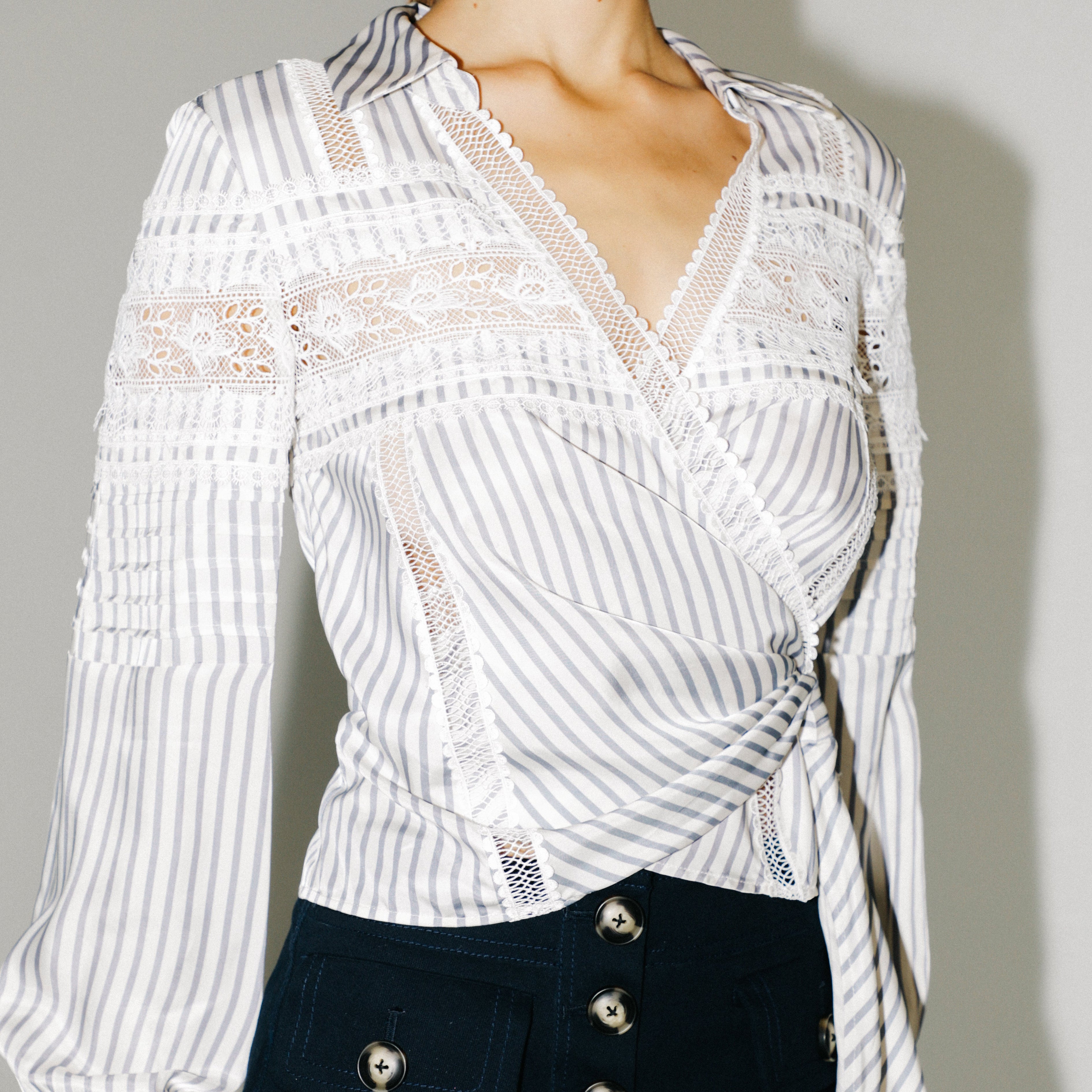 Blue Striped Wrap Top