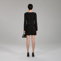 Black Melange Knit Mini Skirt