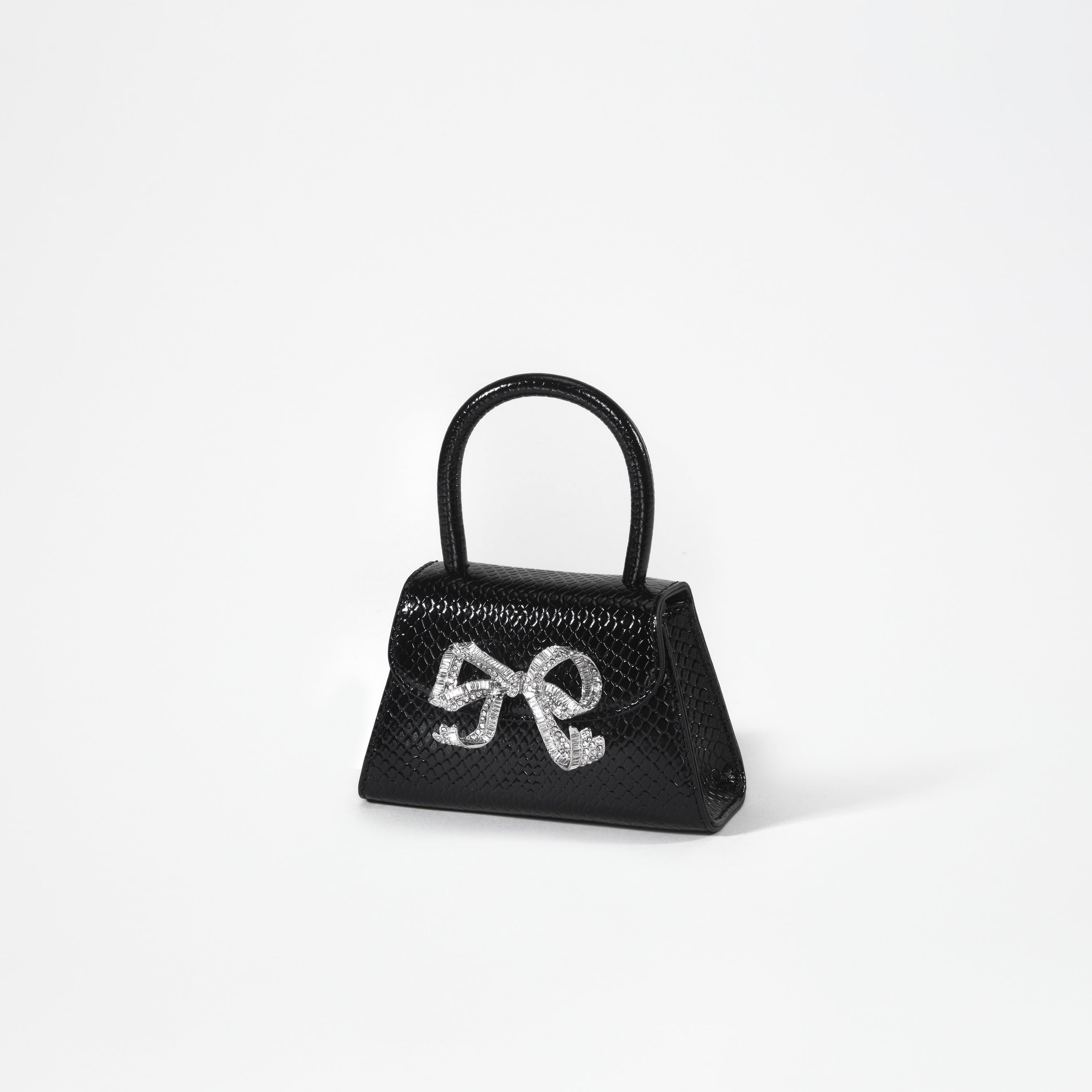 Black Python Diamante Bow Micro Bag