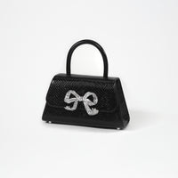 Black Python Diamante Bow Mini Bag