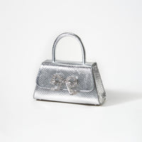 Silver Python Diamante Bow Mini Bag
