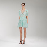 Mint Ribbon Lace Mini Dress