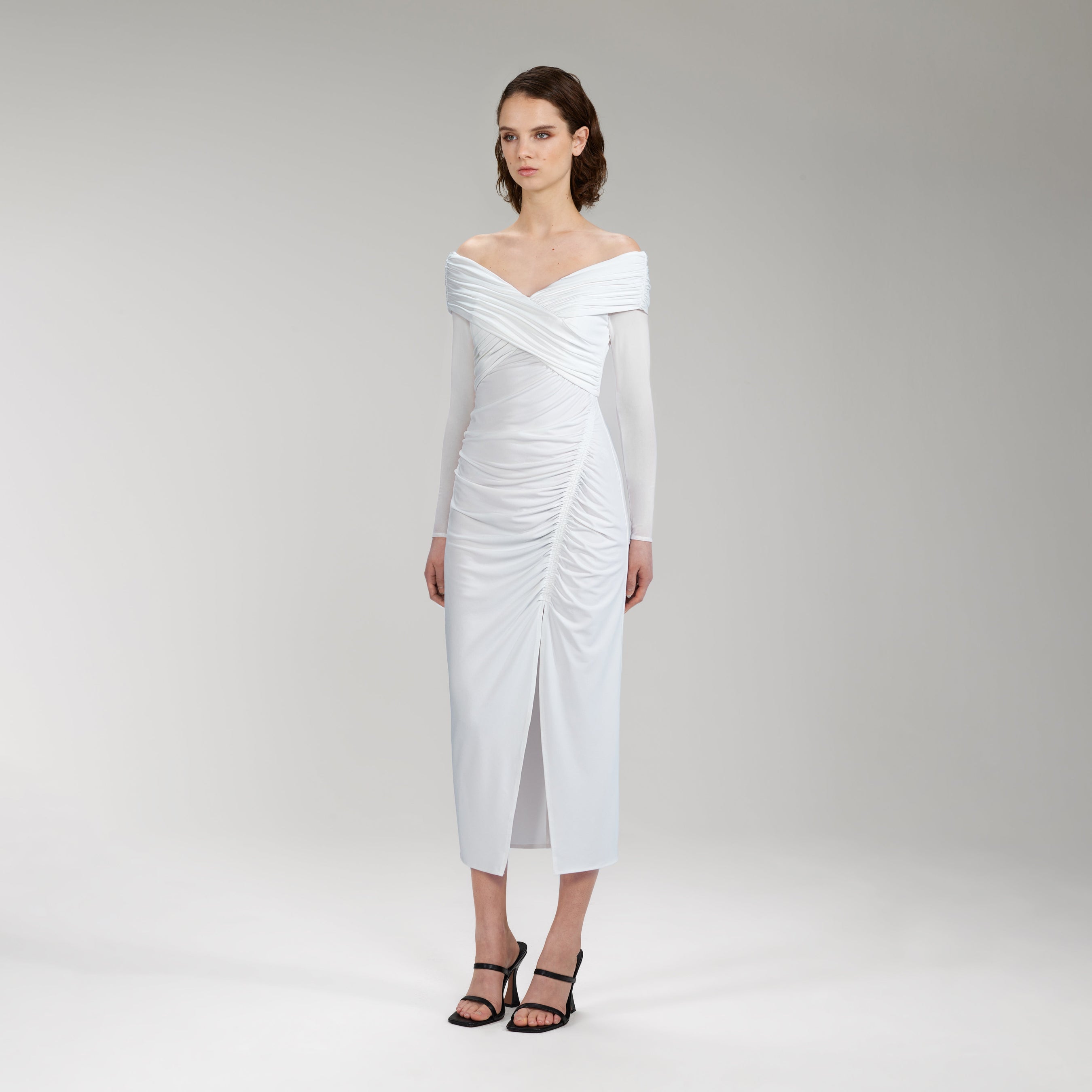 White Jersey Crossover Bust Midi Dress