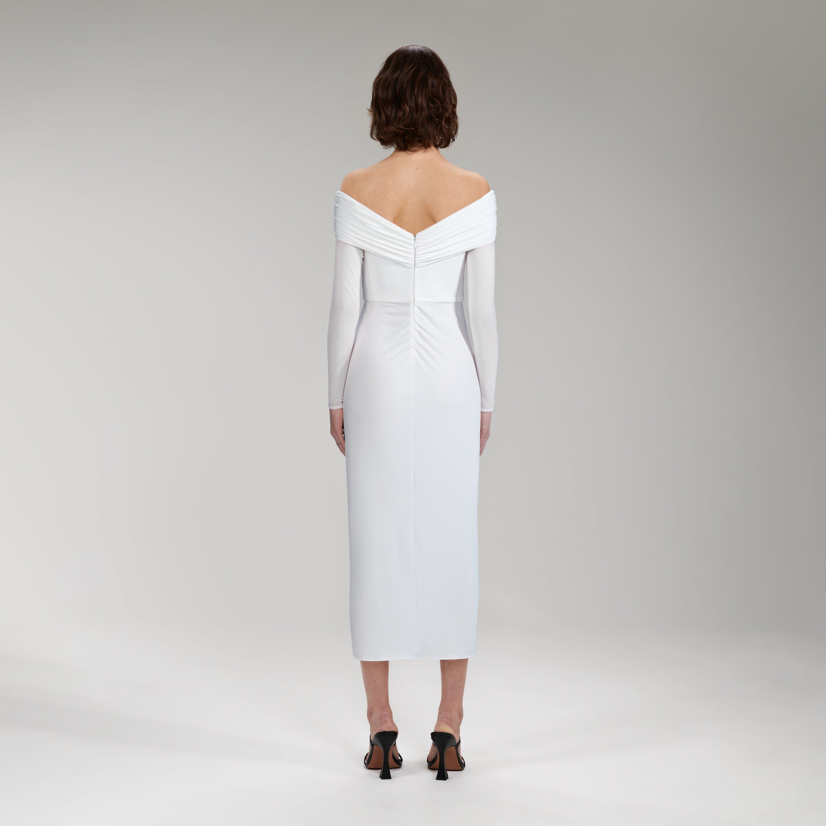 White Jersey Crossover Bust Midi Dress