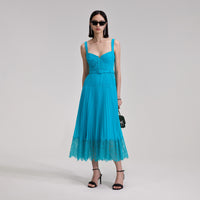 Blue Chiffon Lace Midi Dress