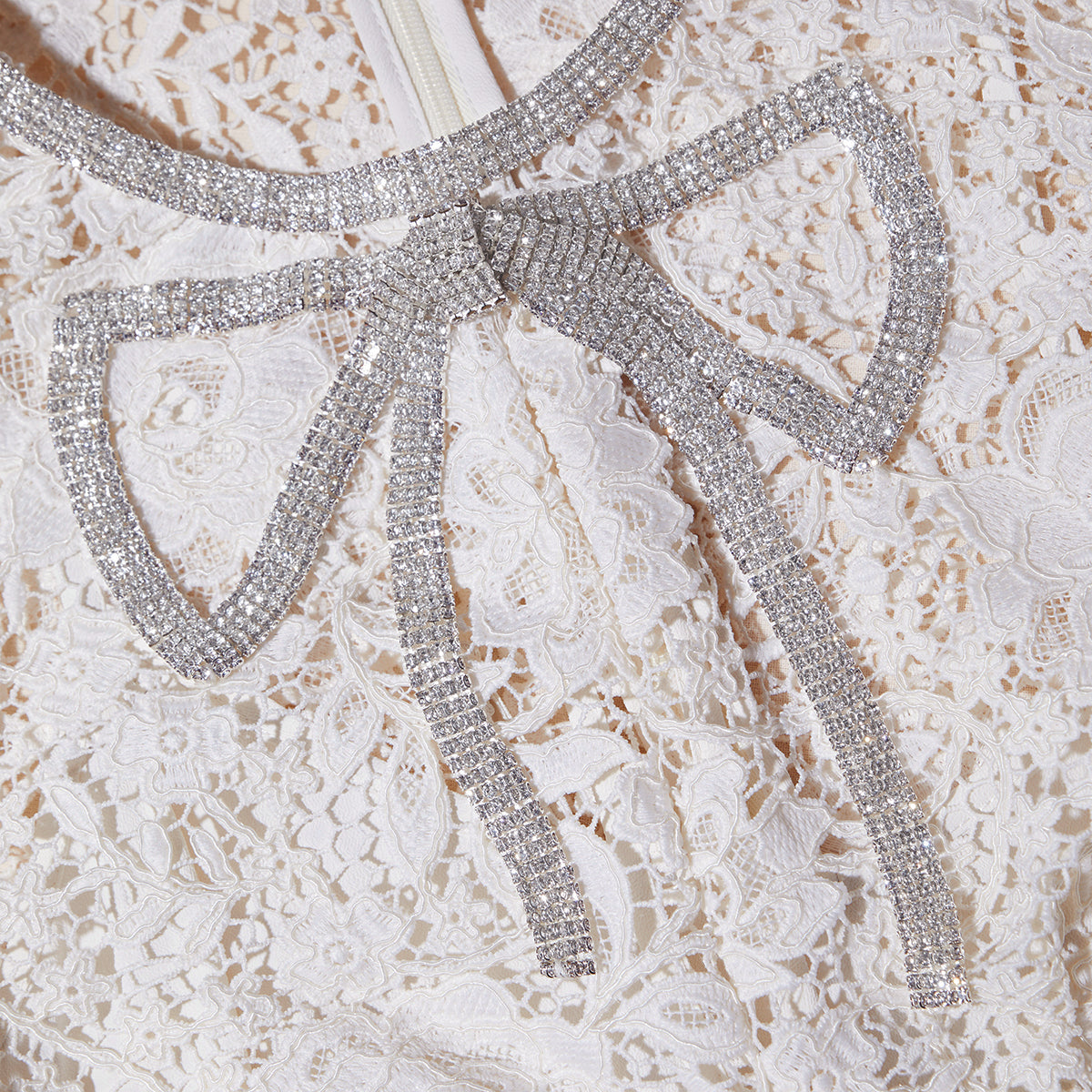 Cream Cord Lace Bow Midi Dress