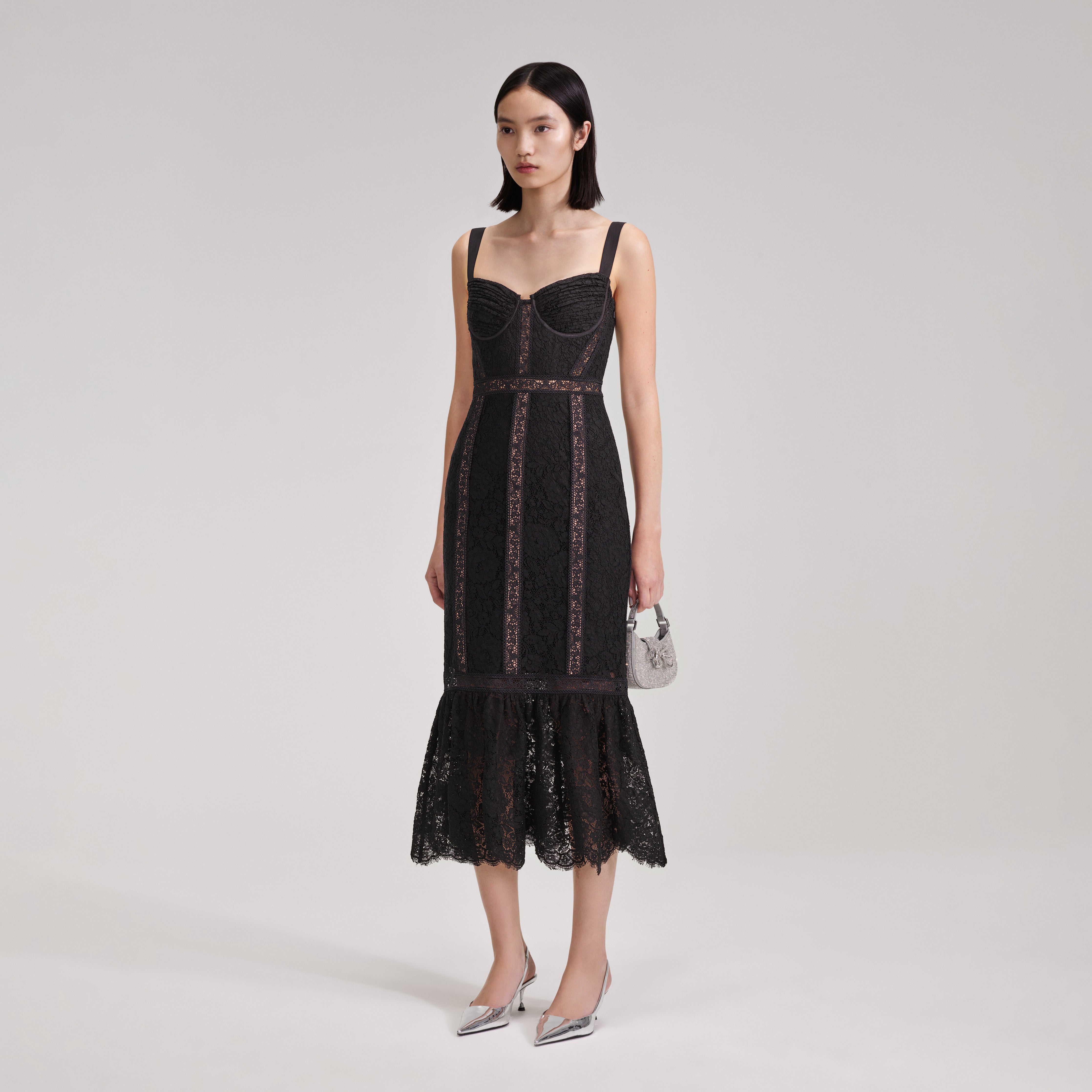 【Her lip to】Cord Lace Trimmed Midi Dress着丈約122cm