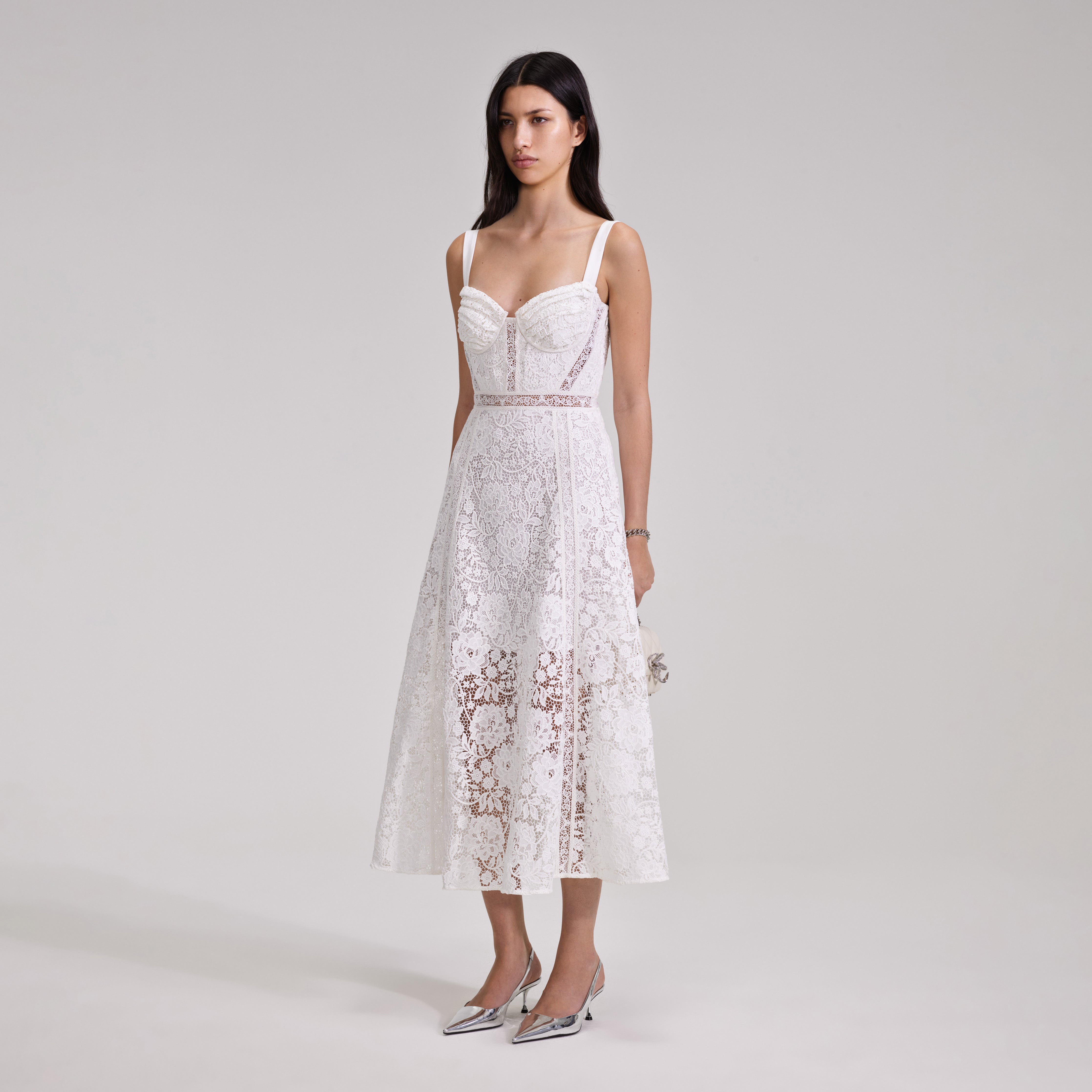 White Cord Lace Midi Dress – self-portrait-EU