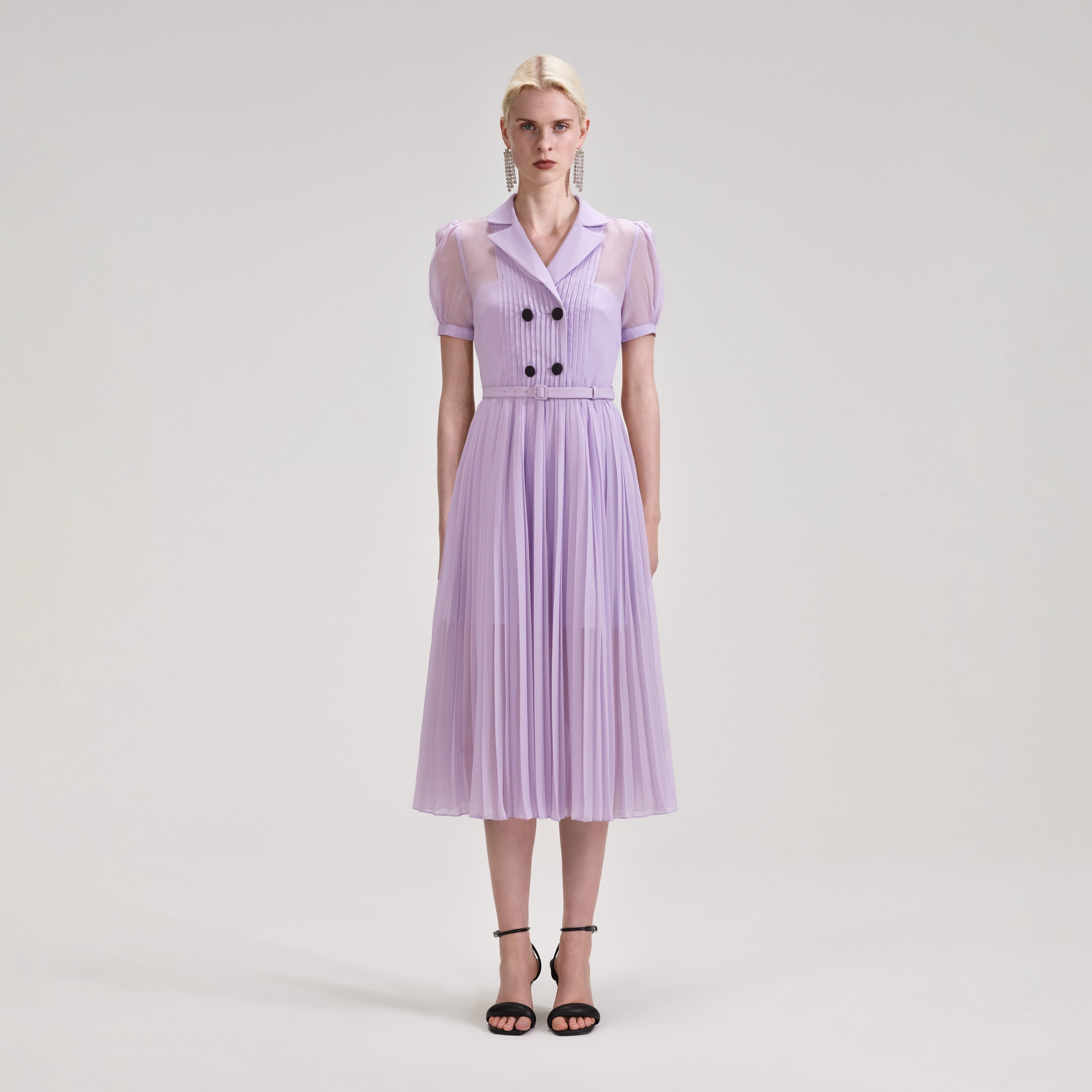 Lilac Chiffon Pleated Collar Midi Dress – self-portrait-EU