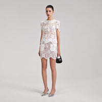 White Cord Lace Mini Skirt