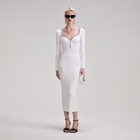 White Knit Diamante Midi Dress