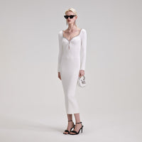 White Knit Diamante Midi Dress