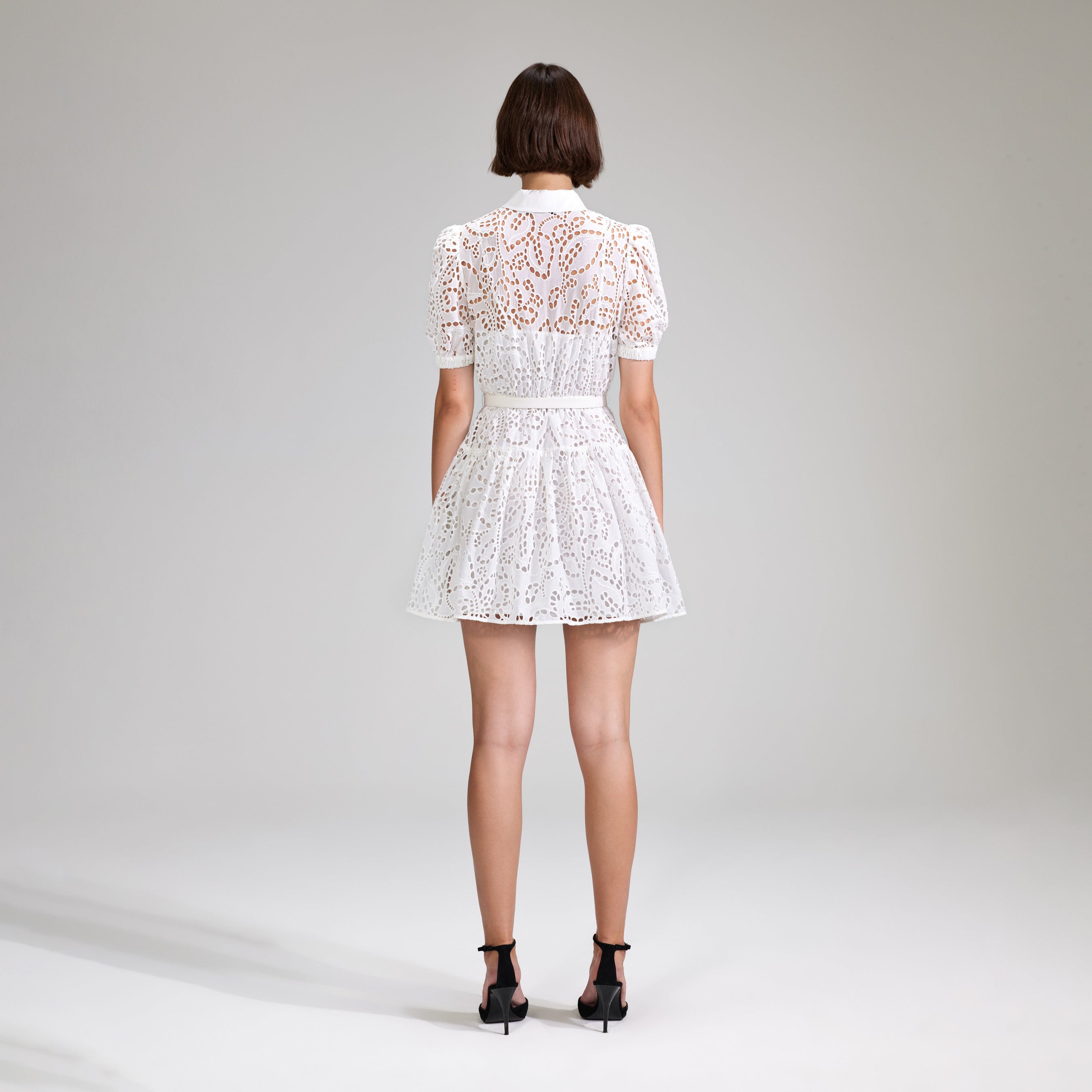 White Broderie Button Front Mini Dress