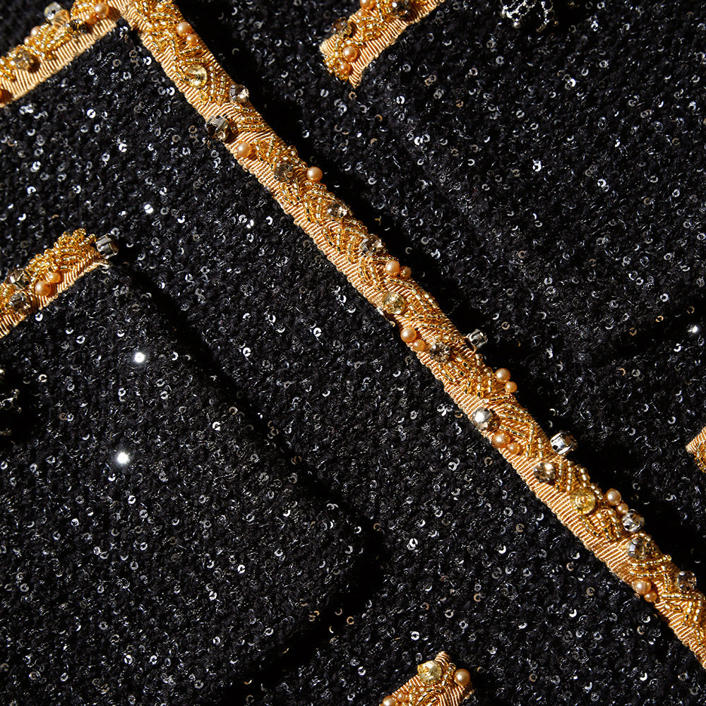 Black Sequin Knit Crop Cardigan