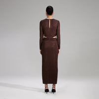 Brown Rhinestone Midi Dress