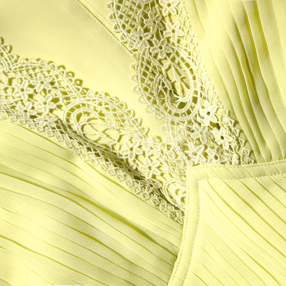 Lime Chiffon Midi Dress Lace Detail