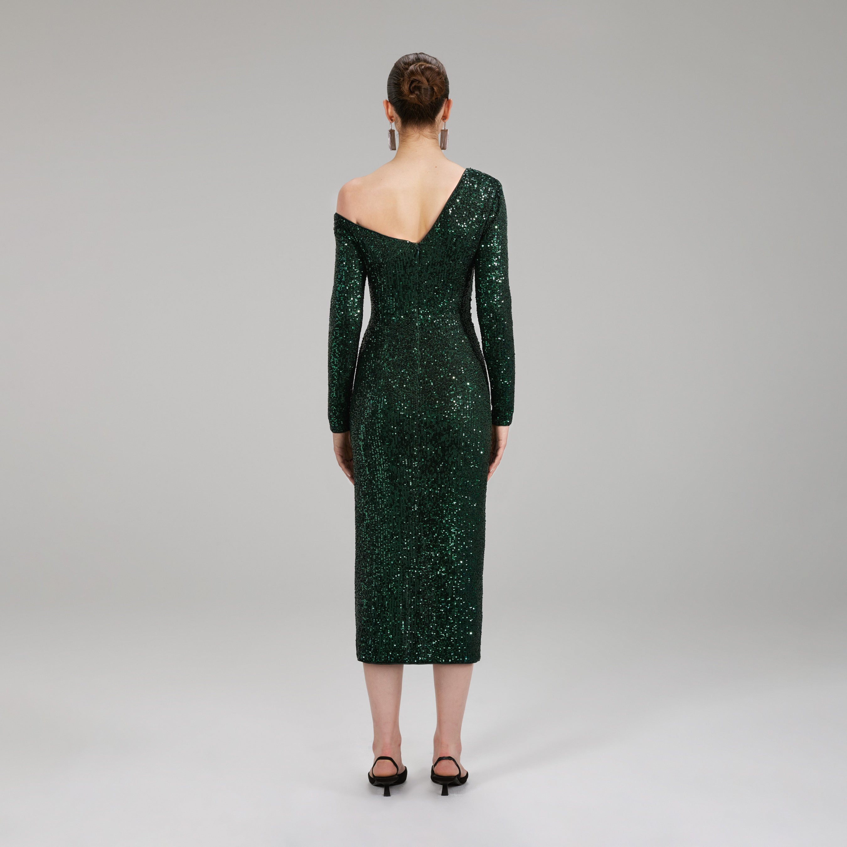 Green Stretch Sequin Midi Dress