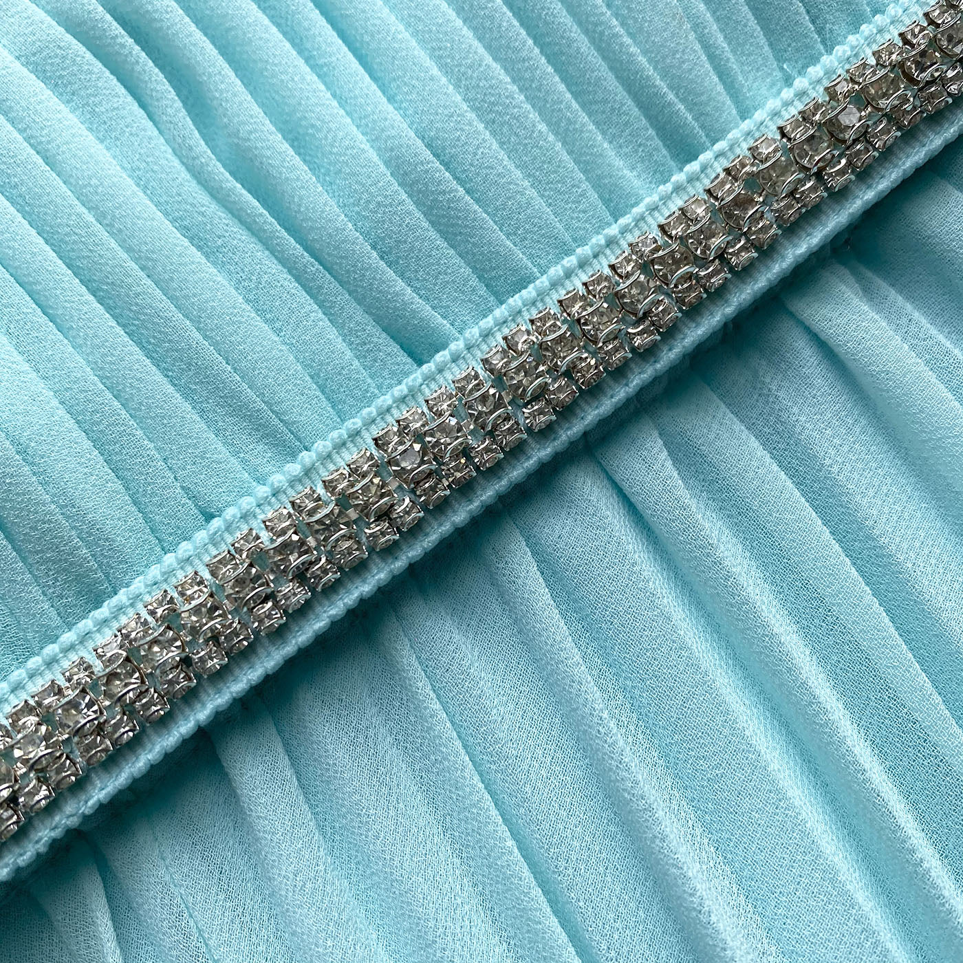 Blue Chiffon Diamanté Button Midi Dress