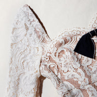 Cream Cord Lace Top With Bows