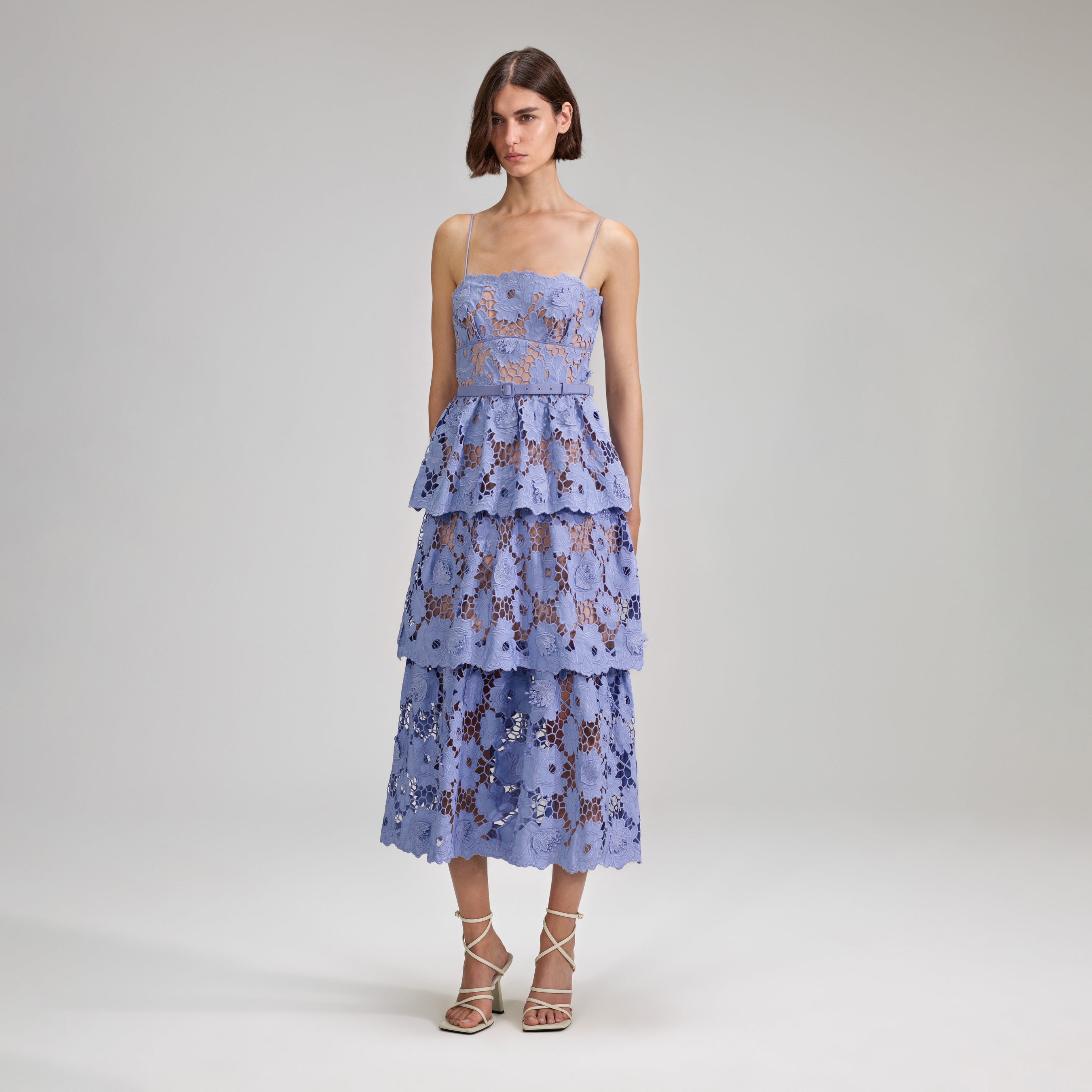 Lilac 3D Cotton Lace Midi Dress