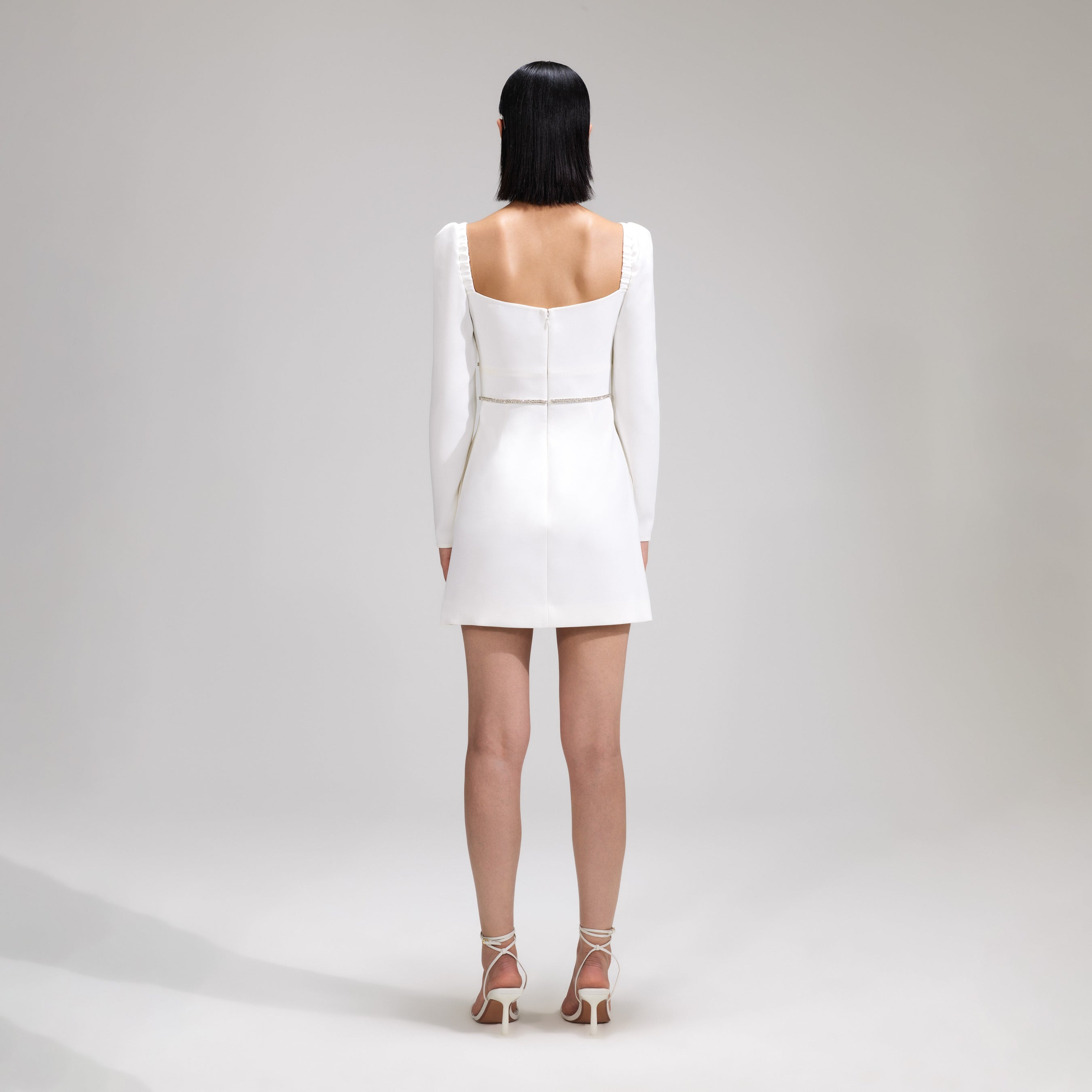 White Crepe Rhinestone Detail Mini Dress